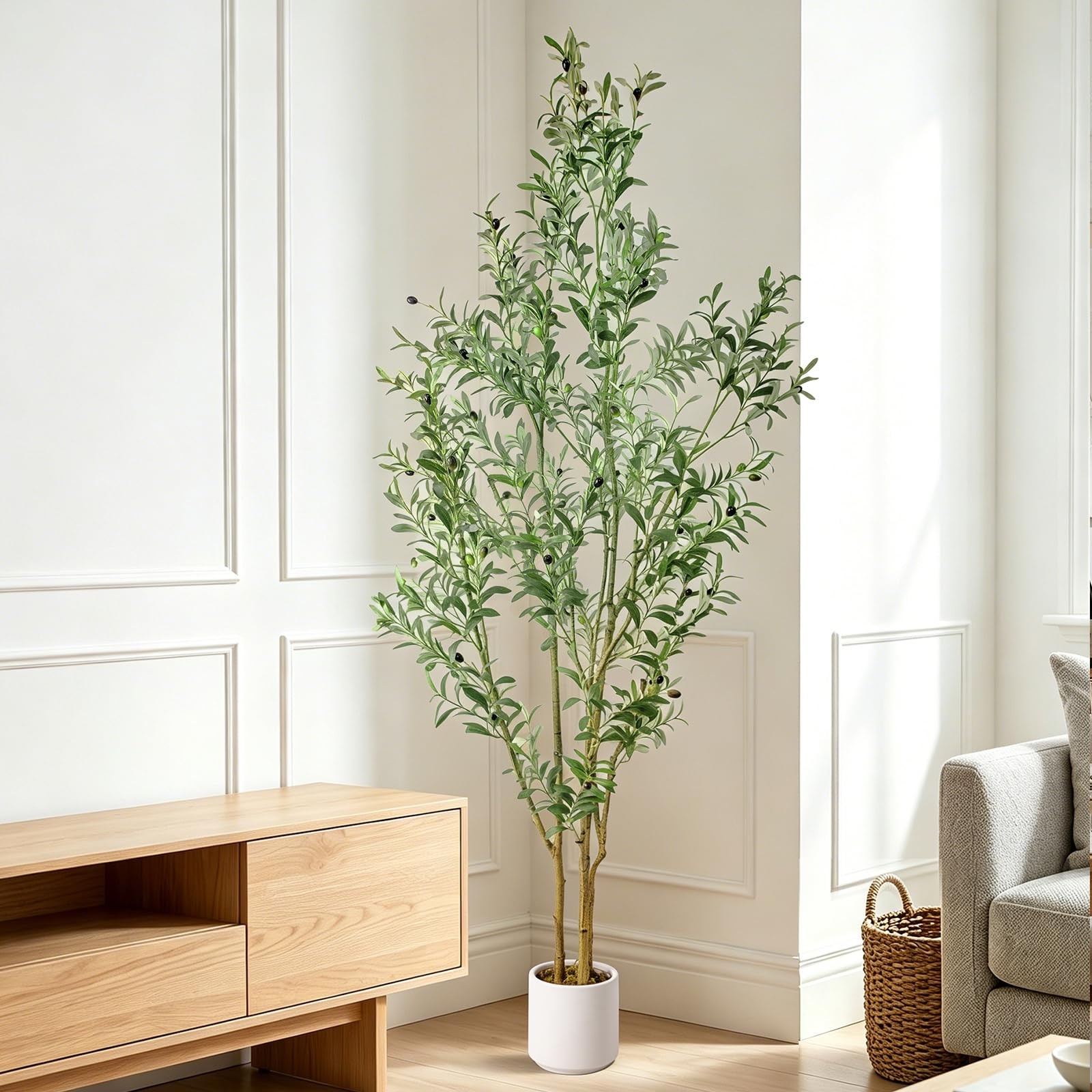 Olive Trees Artificial Indoor,Fake Olive Tree 7FT Tall 1Pack with White Plant…