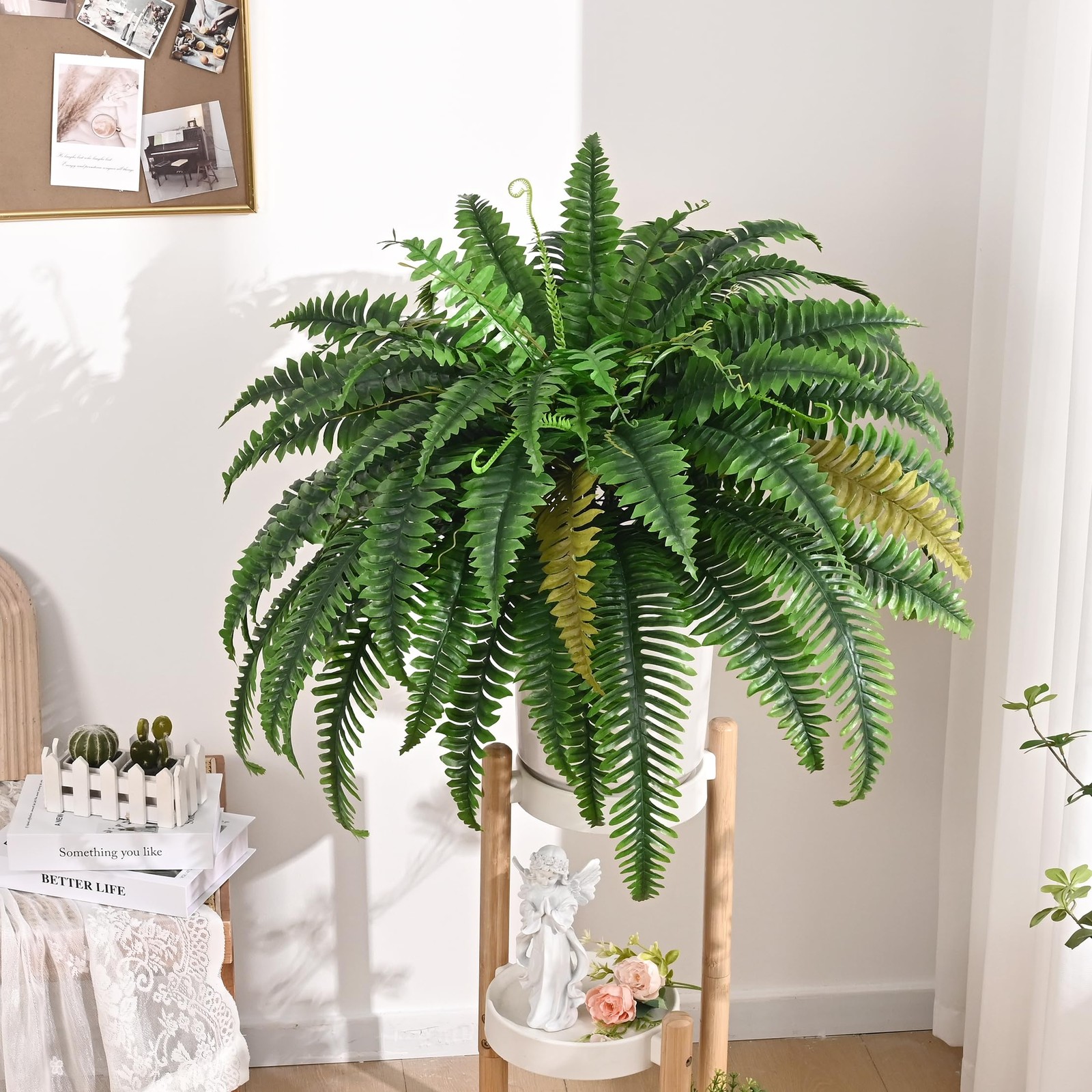 2PCS 45in UV Resistant Faux Boston Ferns – Realistic Outdoor Hanging Decor