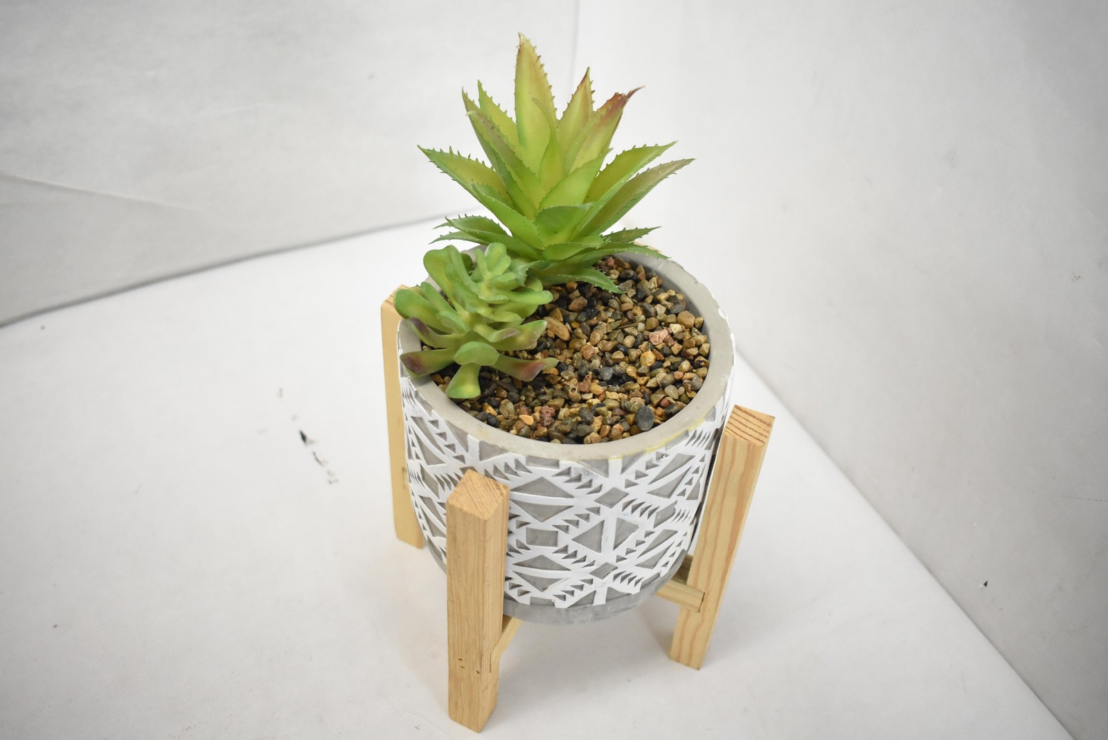 Set Of 3 Artificial Succulent Plants 8in Green Potted Ceramic Wood Centerpiece