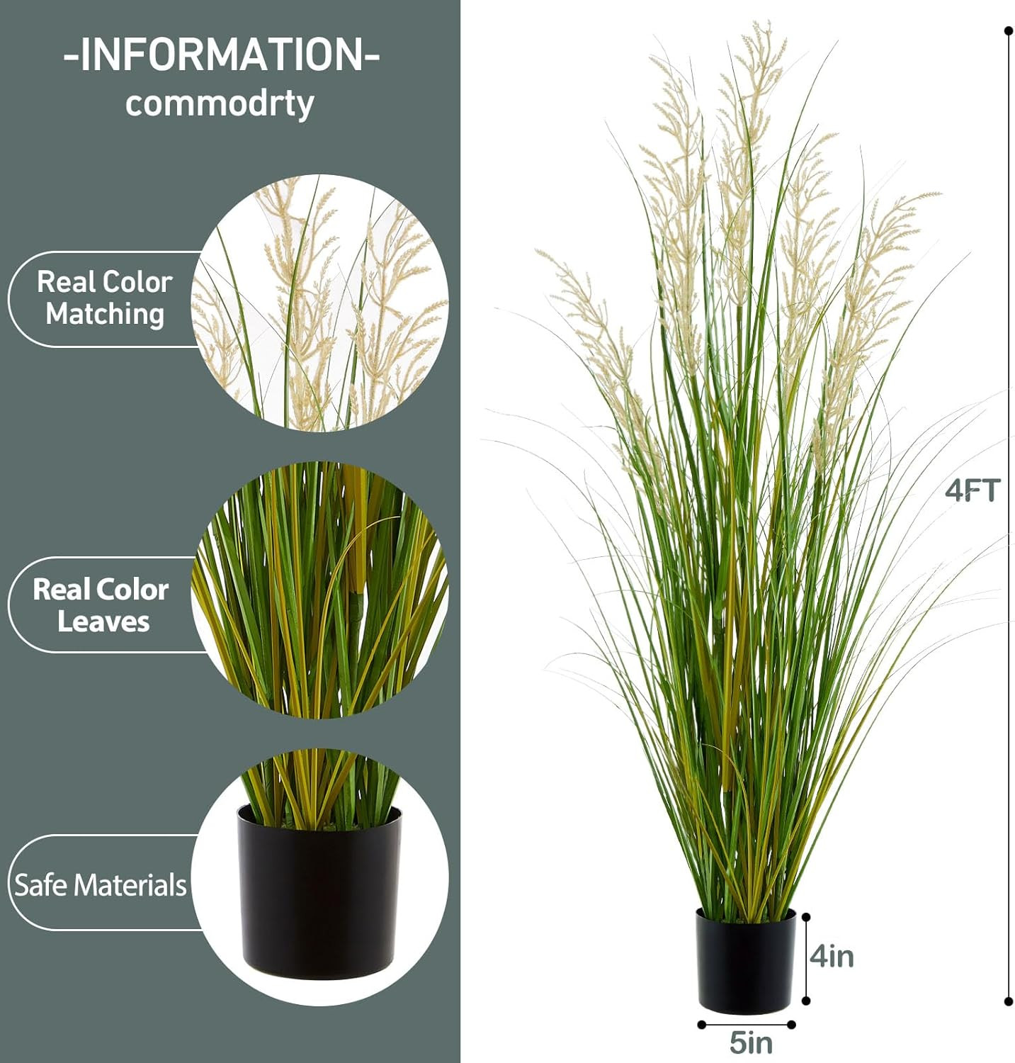 Artificial Plant, 47In Onion Grass Artificial Plant in Pot, Indoor Decorative Fl