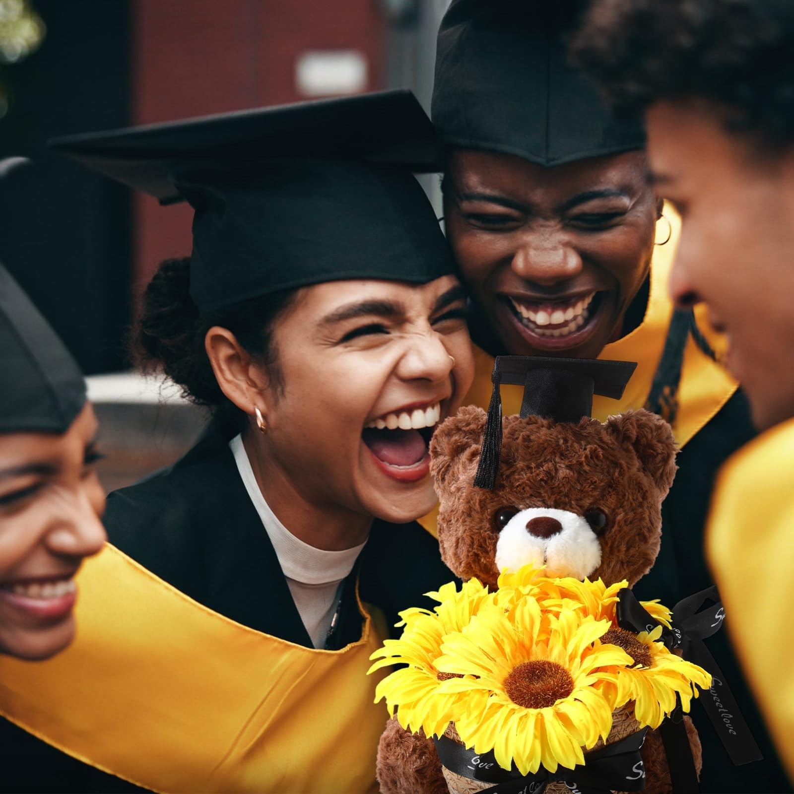 Graduation Bear with Sunflower Bouquet – Class of 2026 Stuffed Animal Gift, Cong