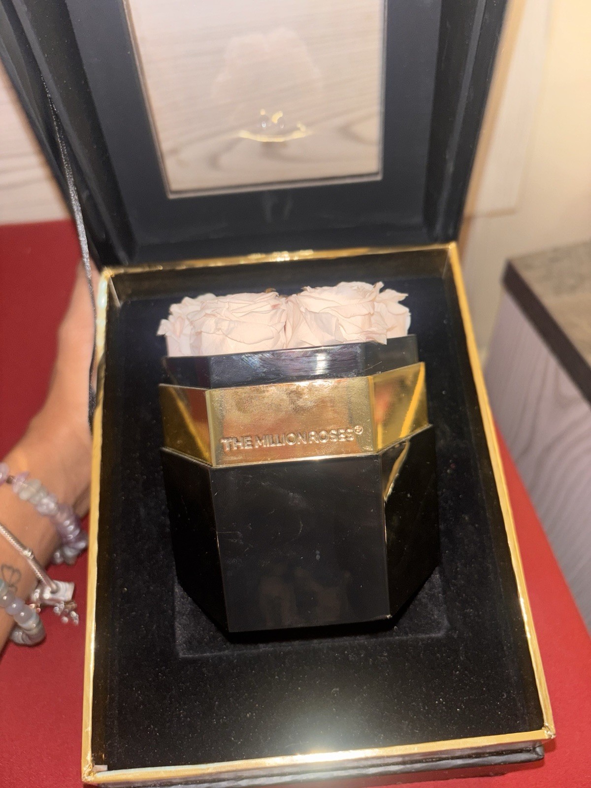 The Million Roses square black box with pink roses design
