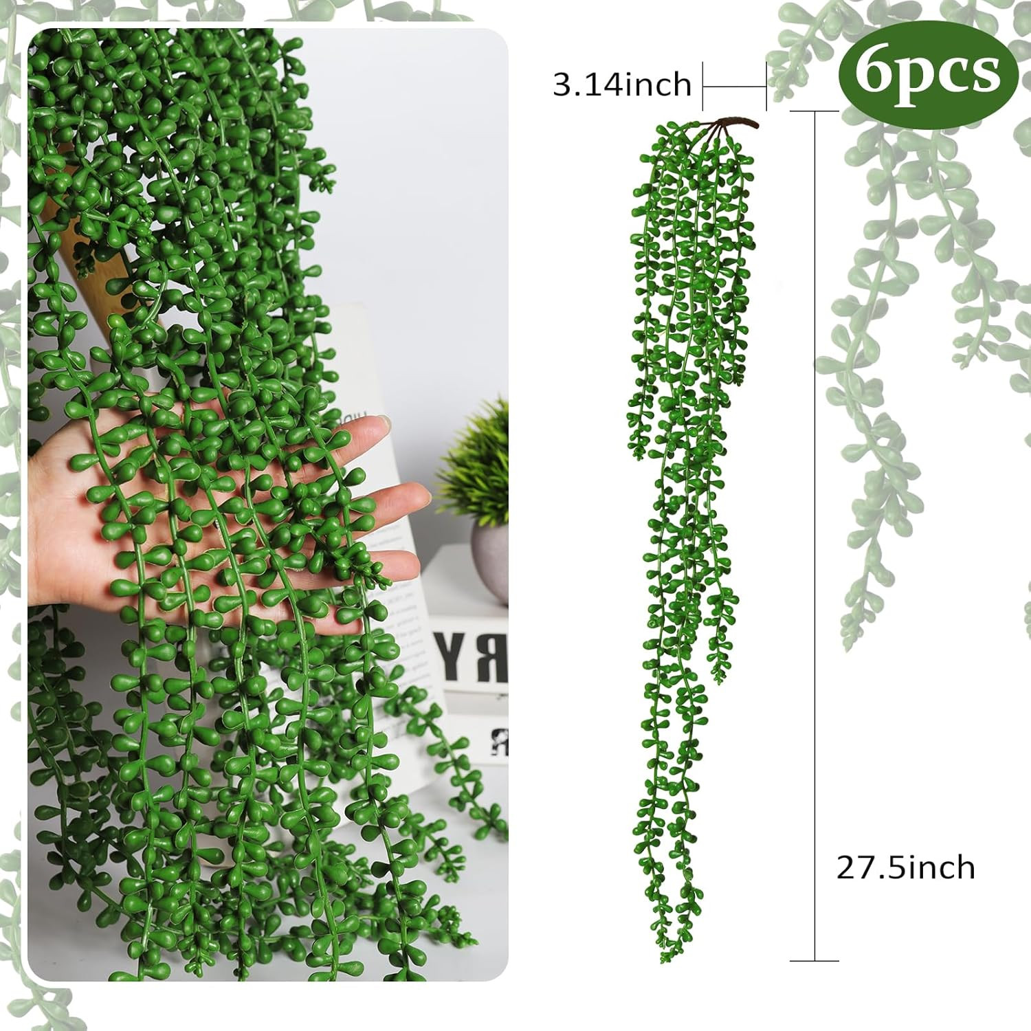 6Pcs Artificial Hanging Succulents Fake String of Pearls Plant Faux Greenery Wal