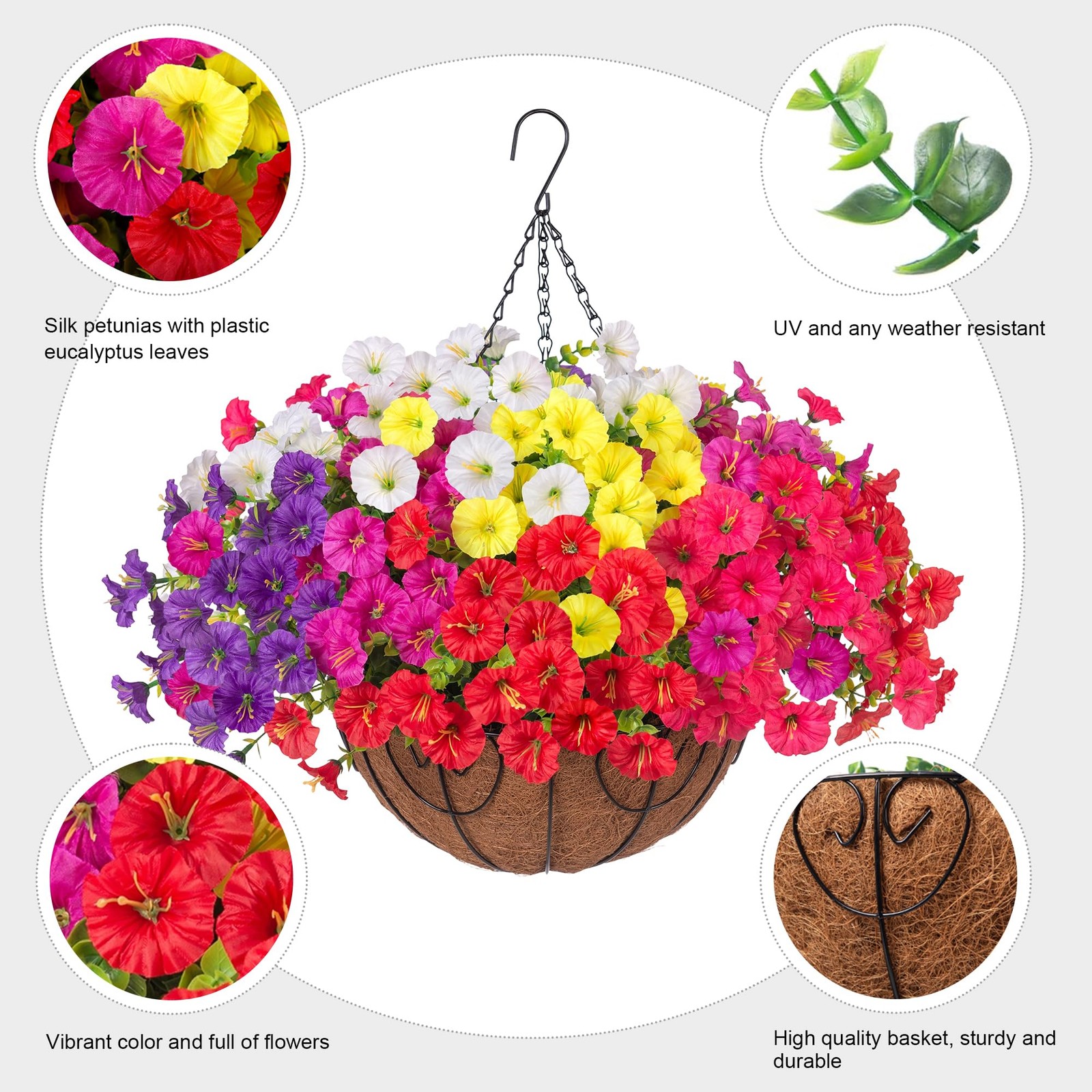 2 Set Artificial Hanging Flowers Fake Plants Baskets for Outdoors Spring Deco…