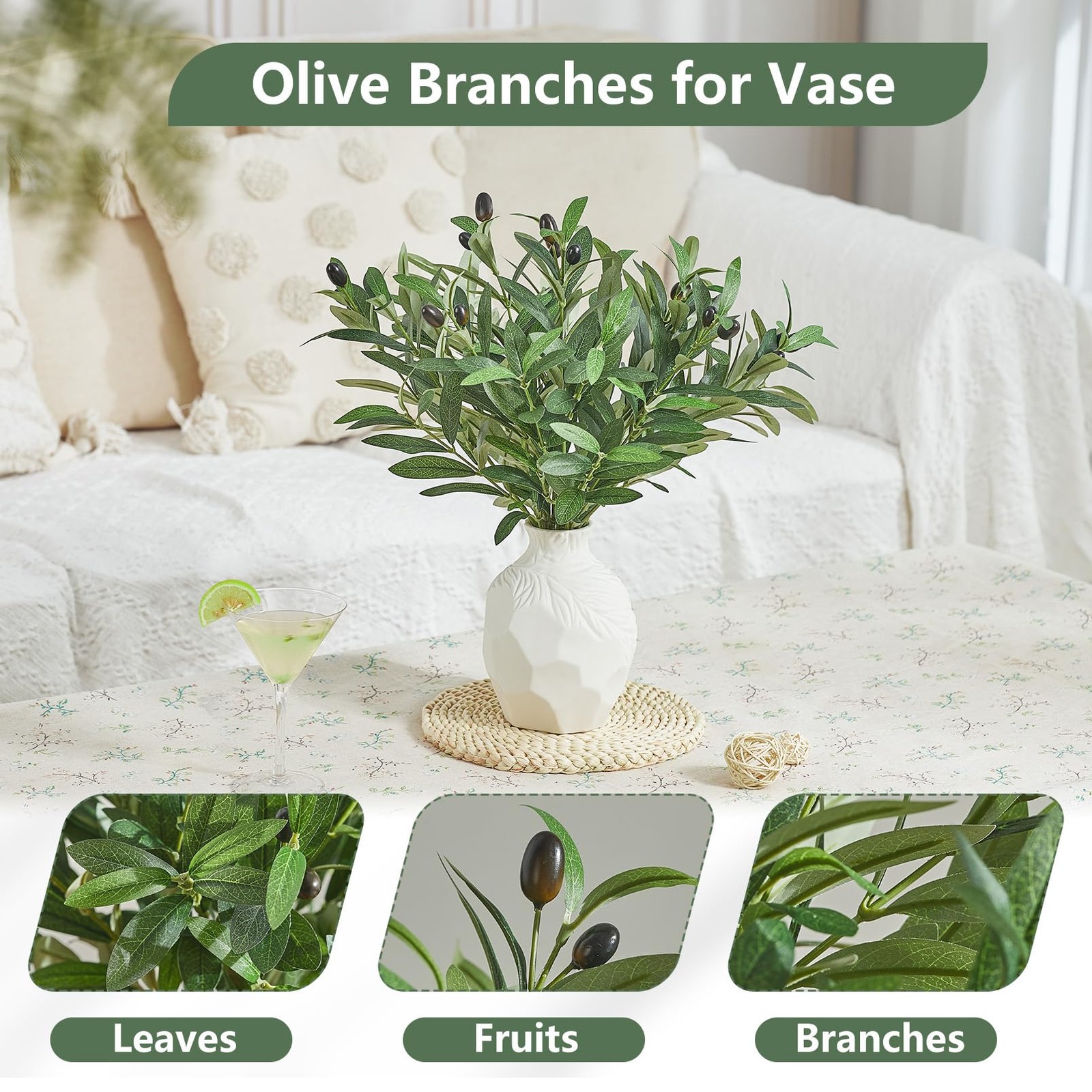 5 PCS 18 Inch Olive Tree Branches Greenery Stems Artificial Plants Faux Olive…