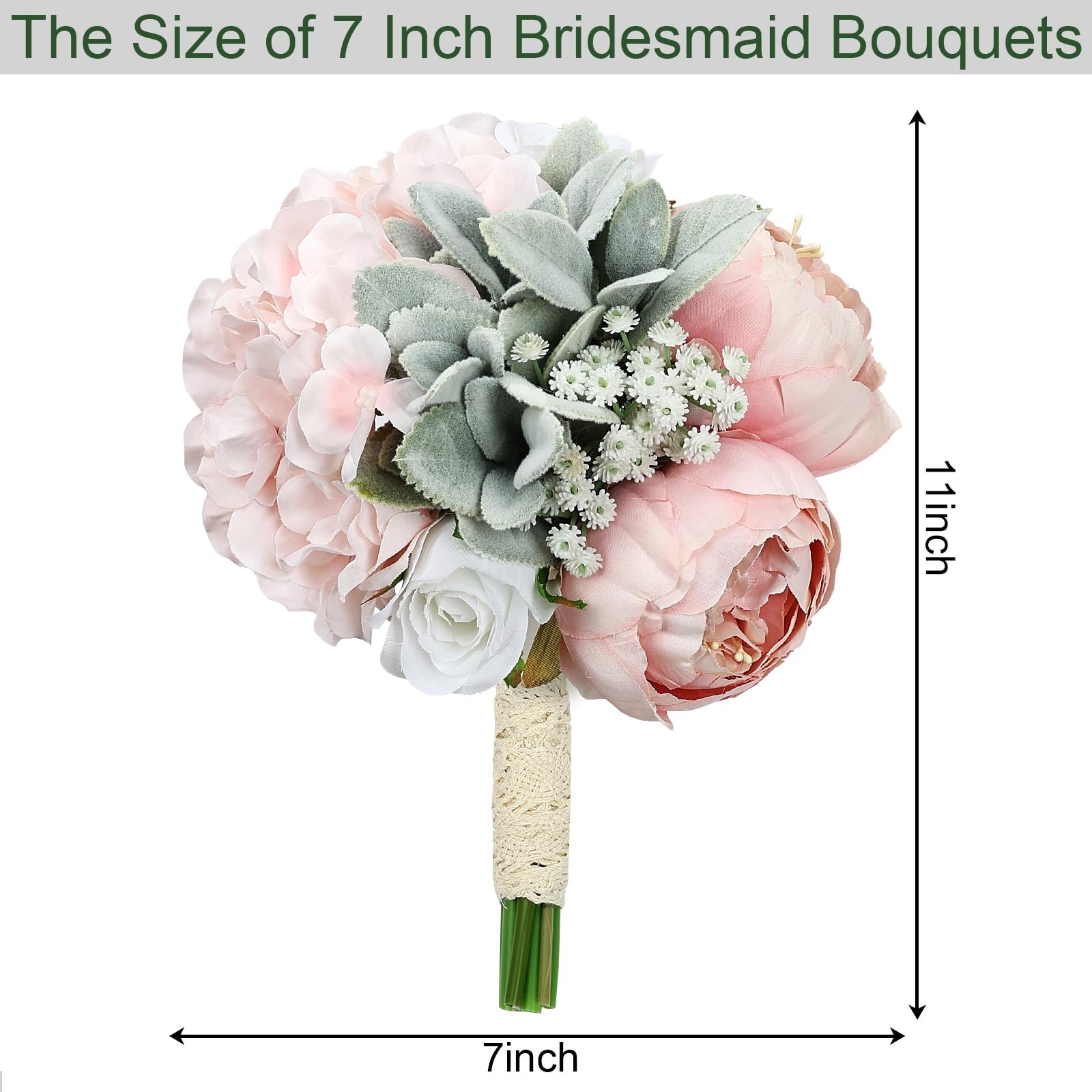 Dusty Pink Pre-Made Bridesmaids Bouquets Set of 2-7 inch Small Rustic Aritifi…