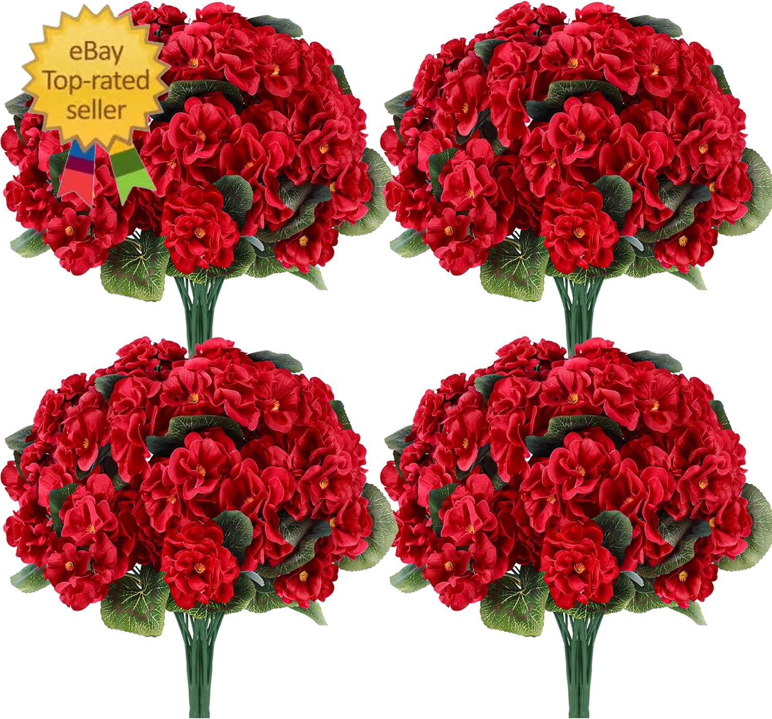6 Pack Red Artificial Geraniums Flowers for Outdoors UV Resistant Faux Flowers f