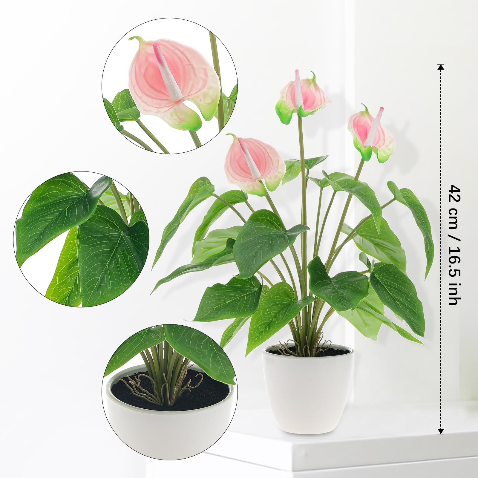 16.5 Inch Pink Artificial Anthurium Lily Flower Fake Andraeanum Plant Decor R…