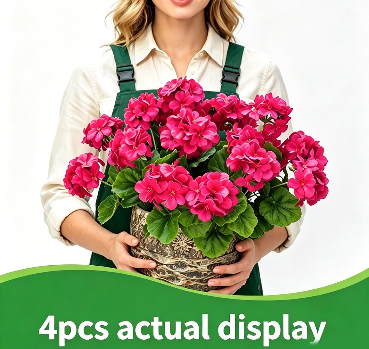Artificial Geraniums Silk Flowers for Outdoors UV Resistant 4 Pack Hotpink