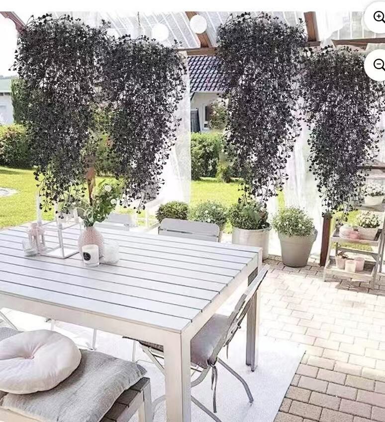 4PCS Decorative Flowers Vine Hanging Artificial Plants Hanging Plant-Black