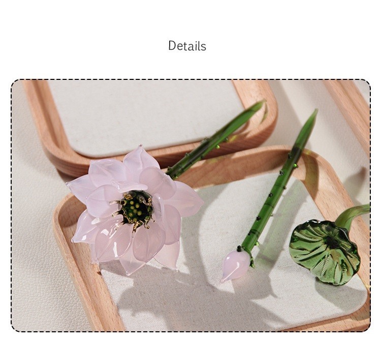A Set Colored Glaze Lotus Flower Handmade Glass Preserved Flower(NO Vase)