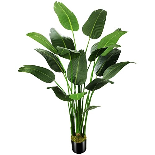 6.5ft Artificial Silk Bird of Paradise Palm Tree (78in) with 17 Trunks 6ft 6in