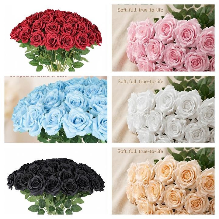 Bulk Black Silk Roses – 4″ Artificial Faux Flowers with Stems for Wedding Decor,