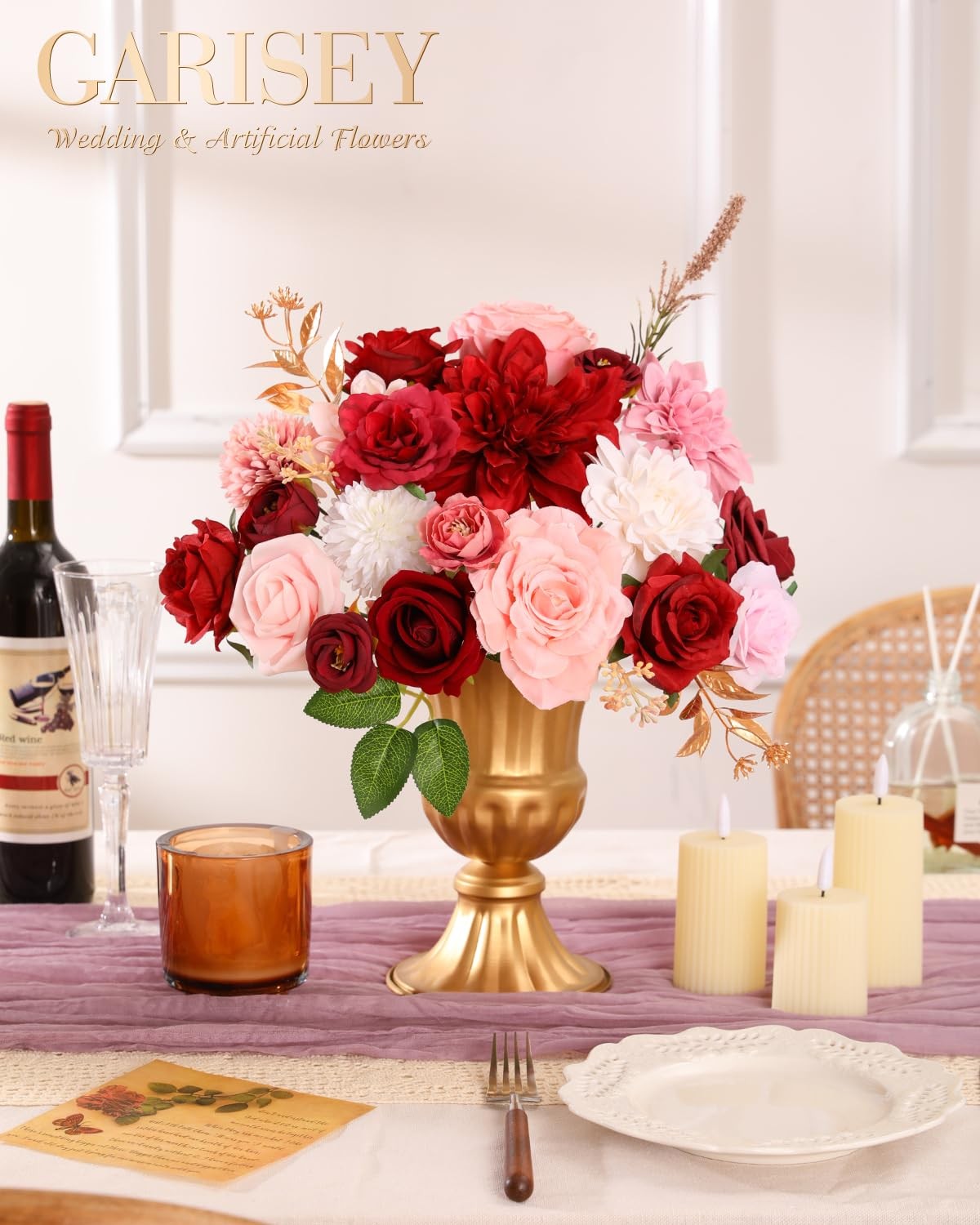 Artificial Flowers Combo, Mix Silk Flowers Roses, Peonies, Dahlias with Stems…
