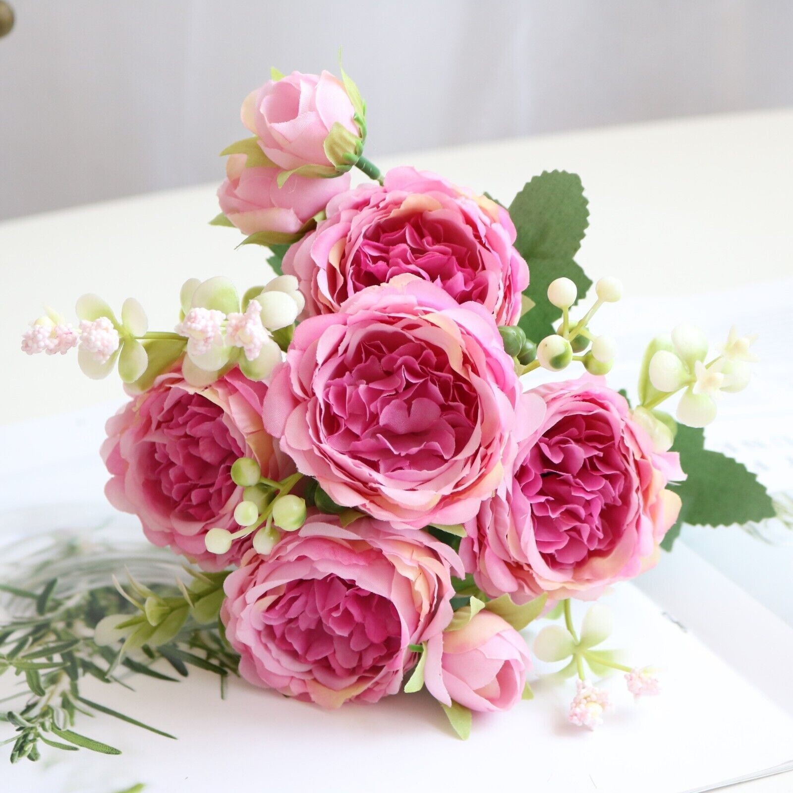 2 Bunches 9 Heads Silk Peony Artificial Flowers Wedding Bouquet Home Party Decor