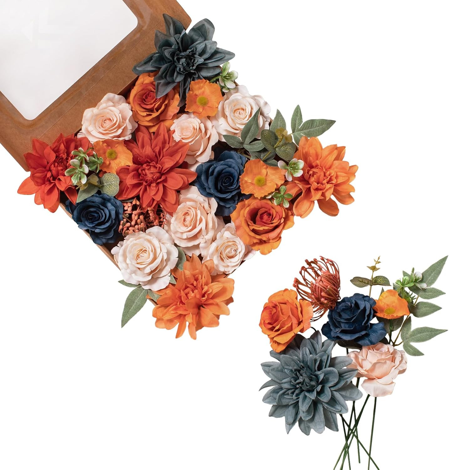 Burnt Orange & Navy Blue Silk Rose Combo for Wedding & Home Décor