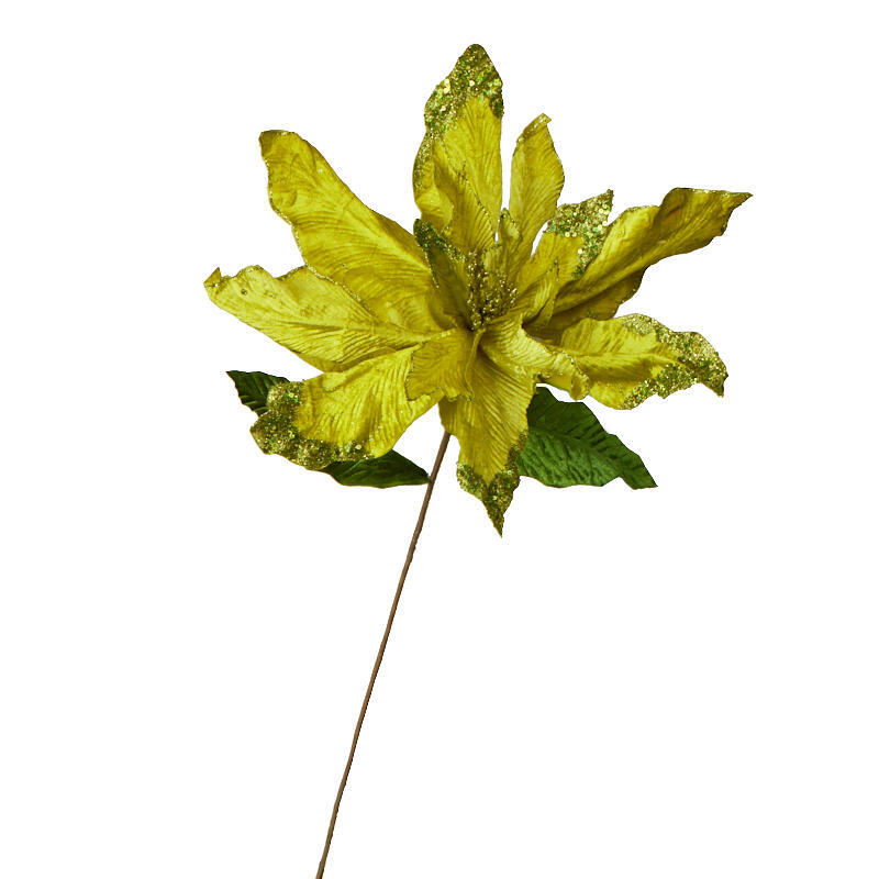 Oversized 44″ Light Green Glittered Velvet Poinsettia Stem