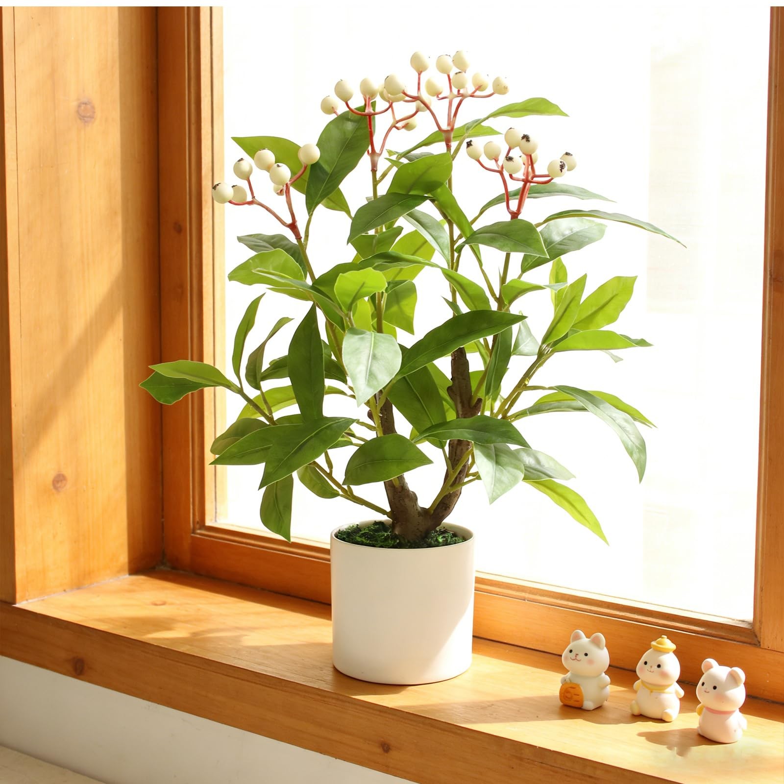 Artificial Greenery Potted Tree, 16″ Indoor Fake Greenery Tree in Pot Faux Gr…