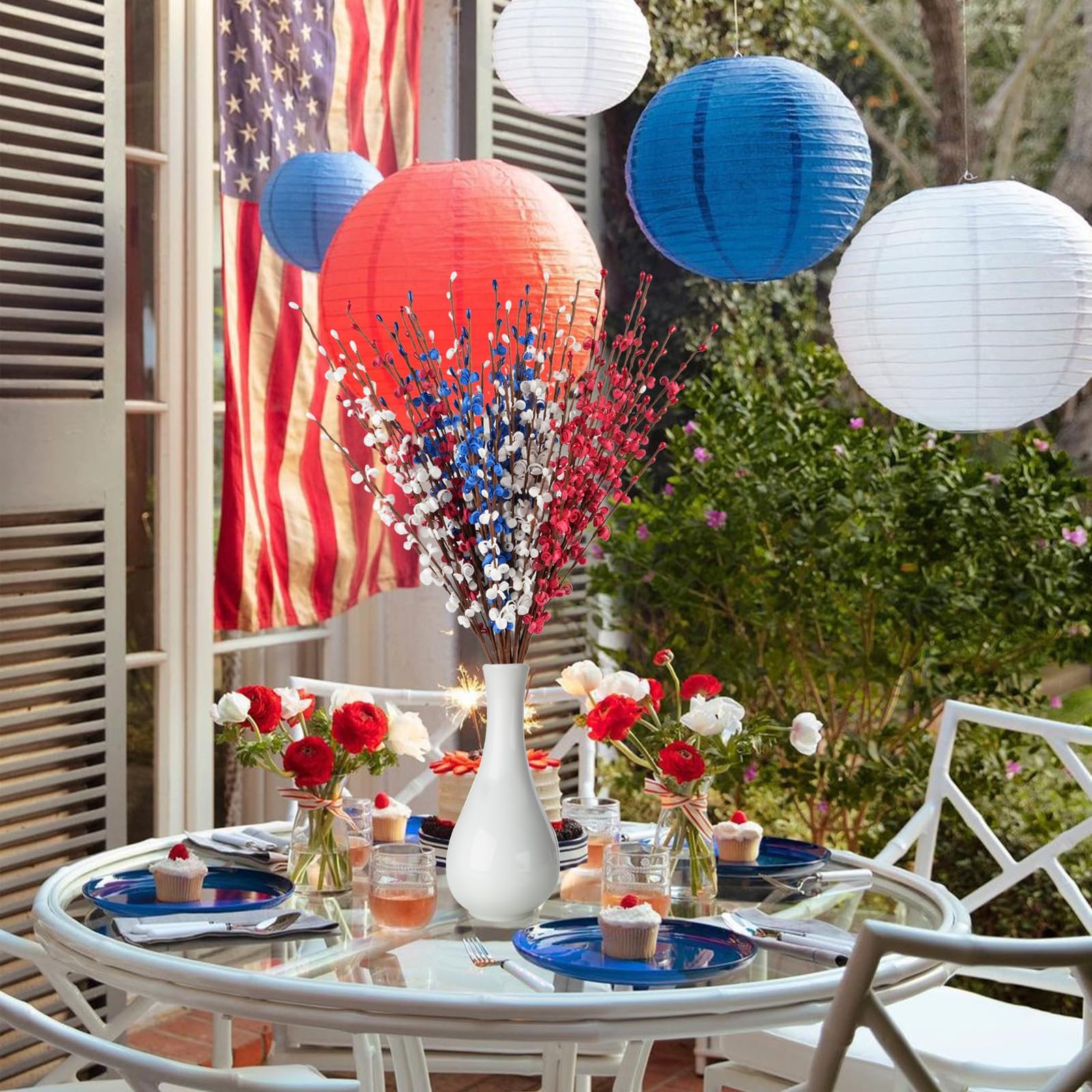 12 Pcs 4th of July Artificial Flowers for Decoration,Red White and Blue Flora…