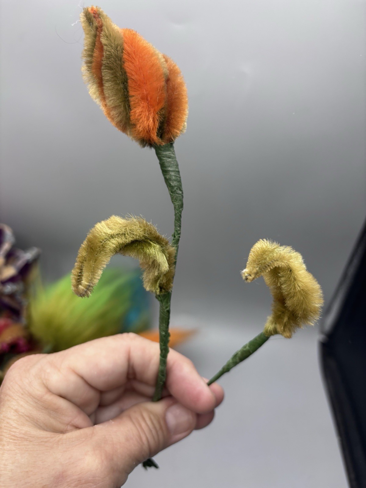 Vintage Handmade Flower Bouquet Beads Pipe Cleaner Troll Hair Whimsical Fantasy