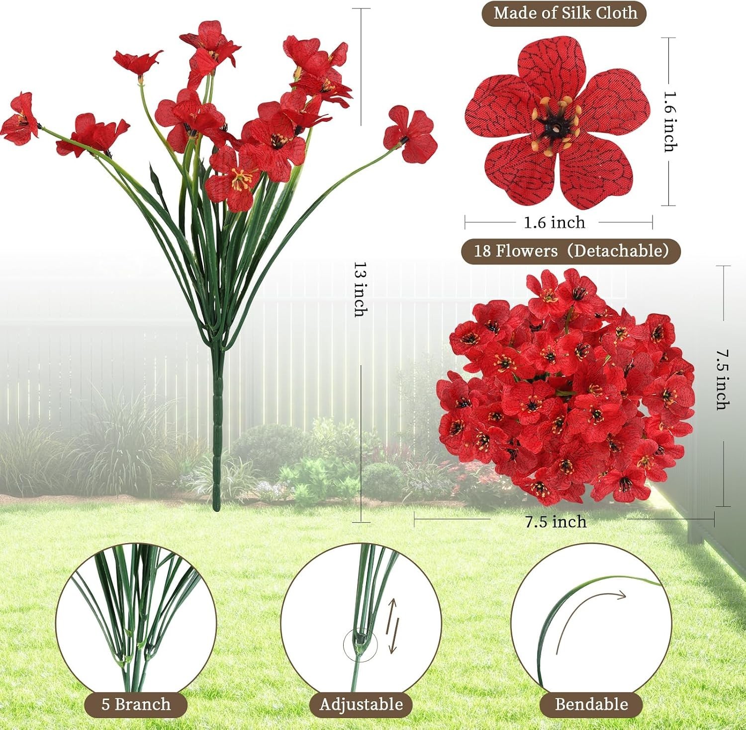 Elegant 24 Set Red Artificial Flower Bundles for Indoor/Outdoor Decorating Bliss