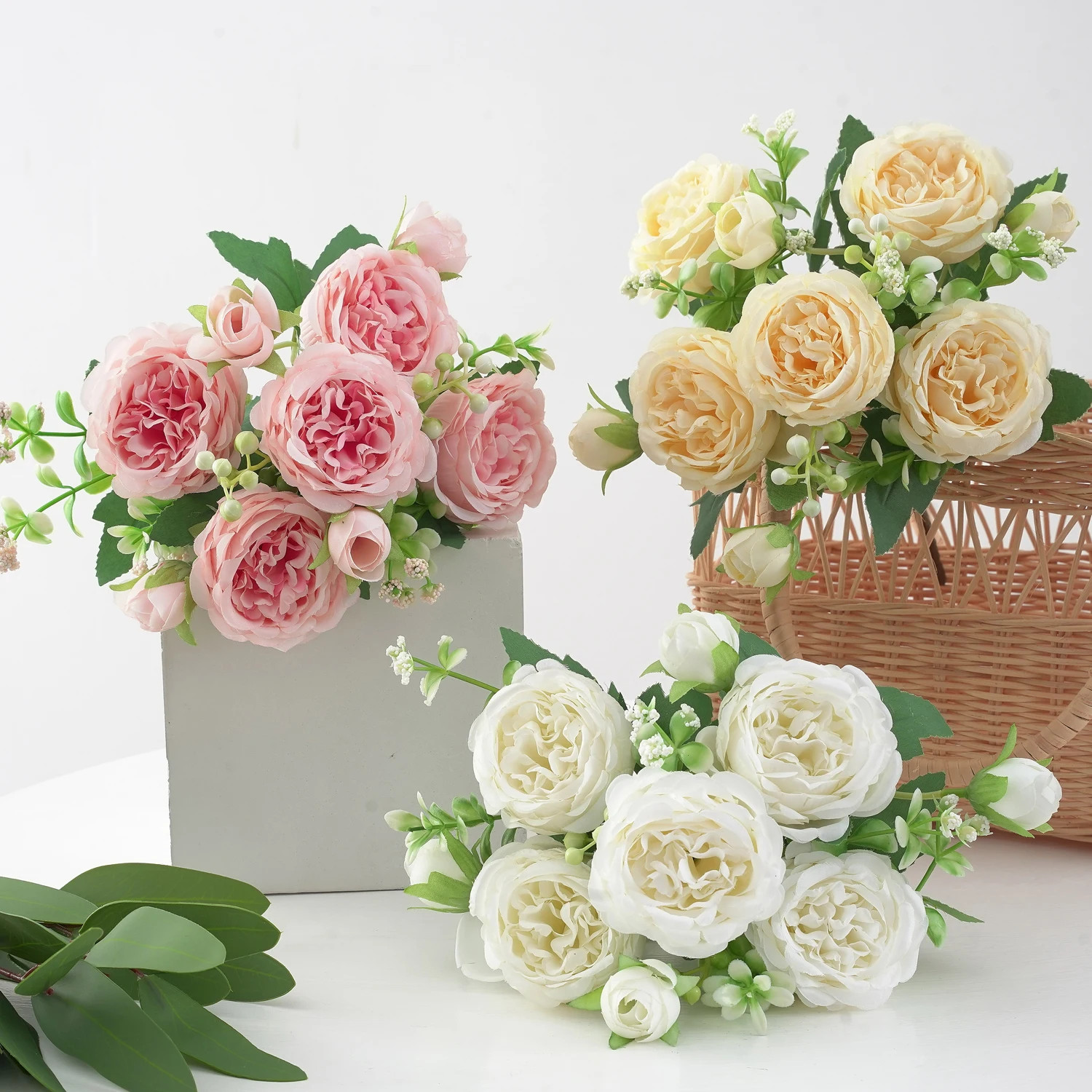 Artificial Silk Peony Flowers Fake Flower Faux Bouquet For Weddings Display HOT