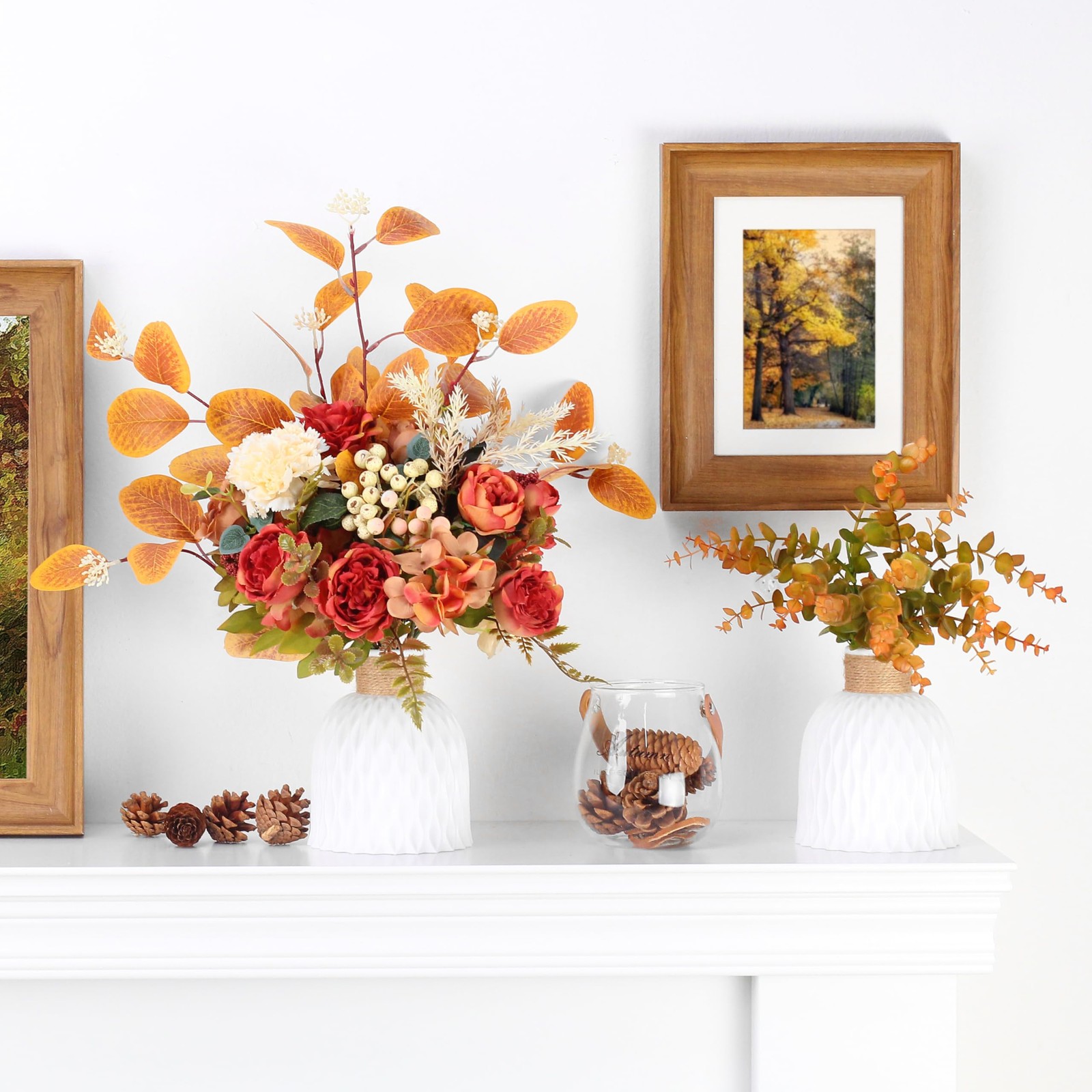 2 PCS Orange Artificial Flower Arrangement In Plastic Vases Desk Home Decor