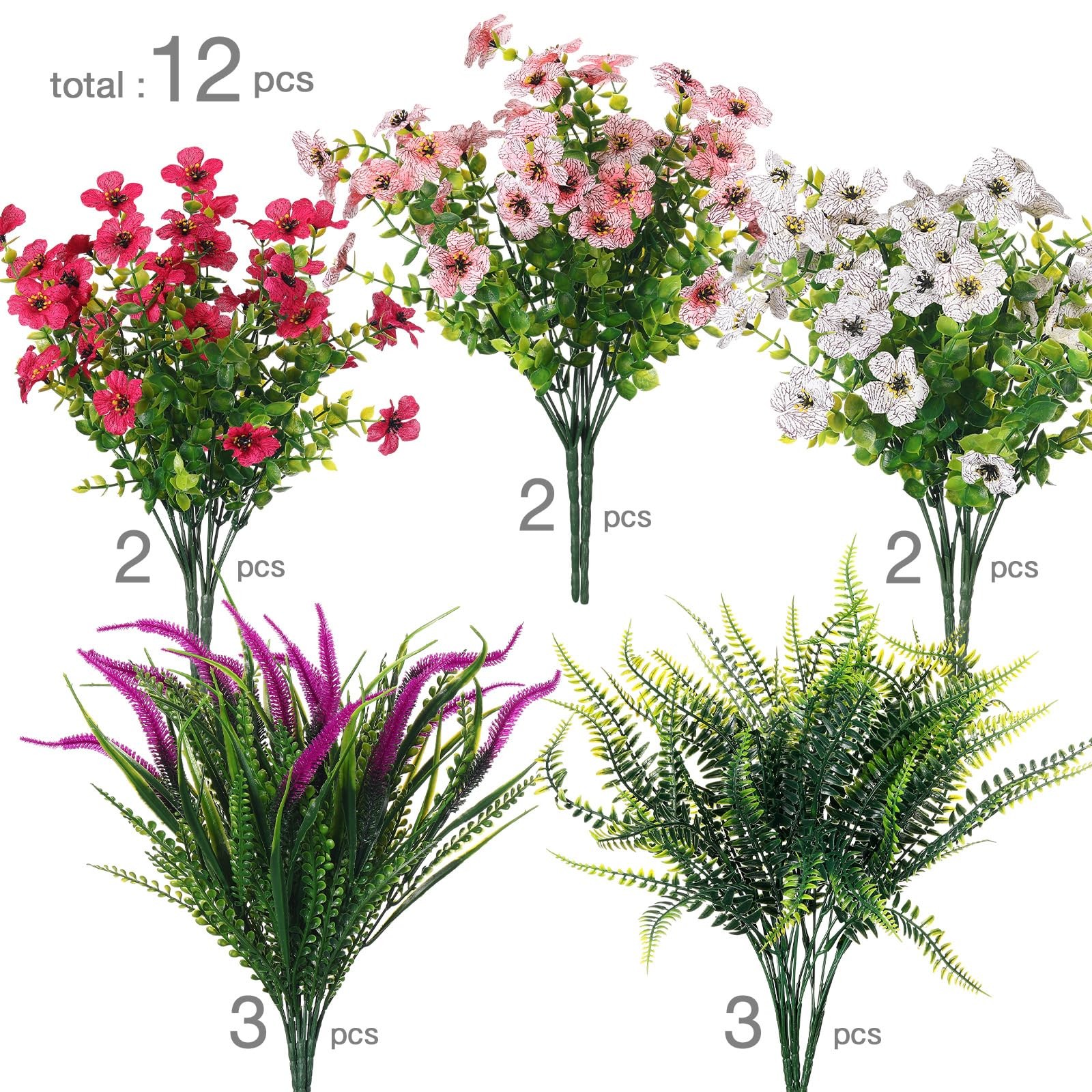 UV Resistant Artificial Flowers Outdoor 12 Bundles, Purple Dog Tail Grass and…