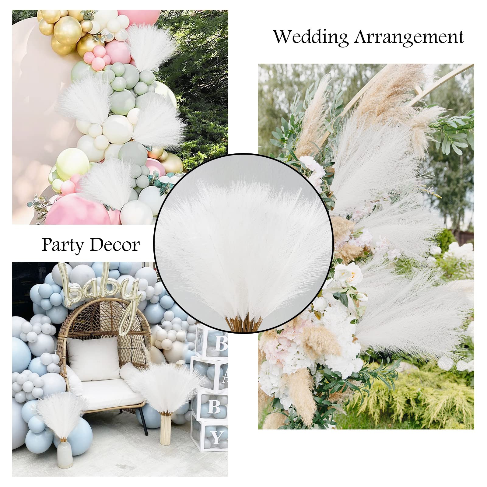 50pcs White Faux Pampas Grass Decor, 21.6″ Short Artificial Pompous Grass Flo…