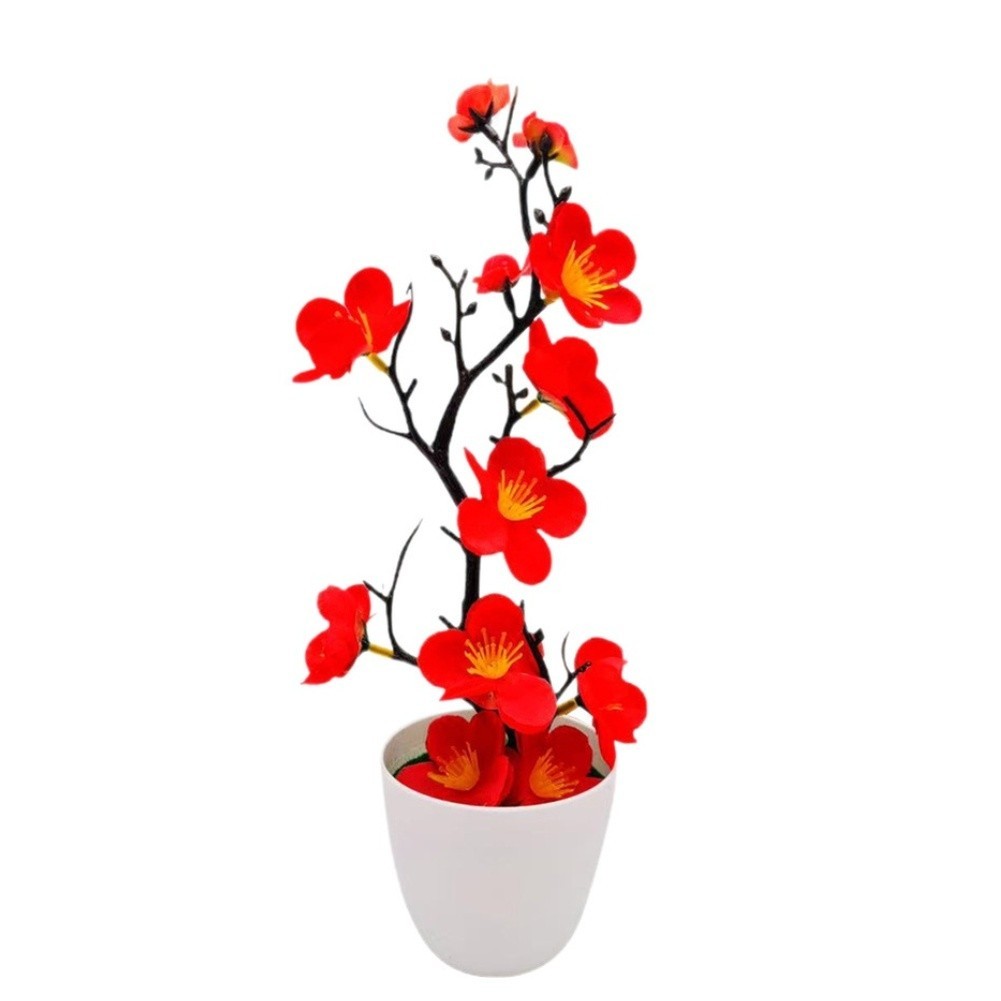 Plastic Artificial Bonsai with Mixed Color Plum Blossoms for Desk Centerpiece