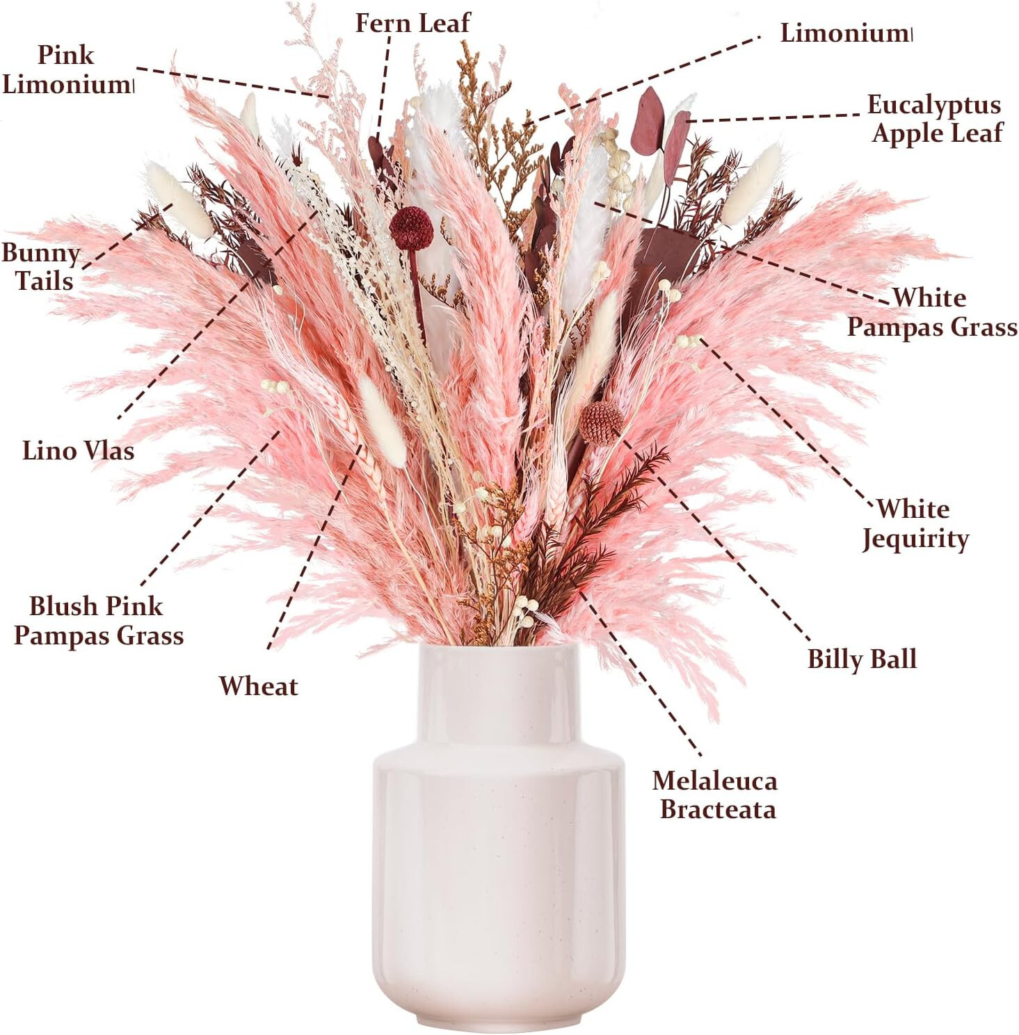17 Inch Natural Dried Flowers Bouquet Pink Pampas Mix Dry Floral