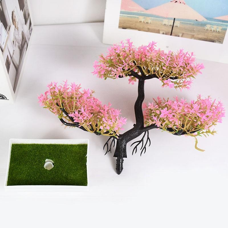 Artificial Bonsai Tree Small Potted Plant Fake Flowers Home Table Decor Gift