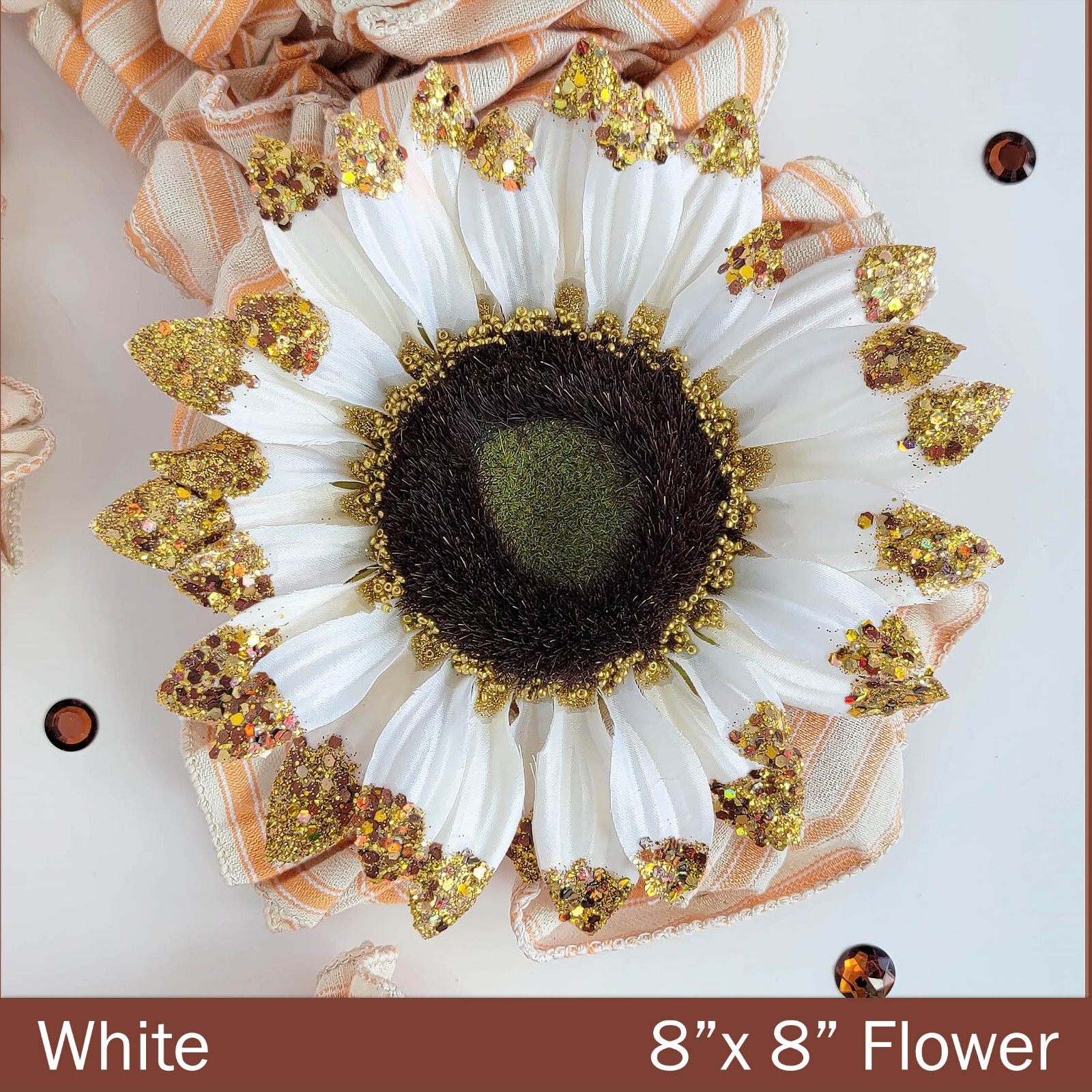 HANDMADE Faux Sunflower Sparkle Artificial WHITE Sunflower w/ Gold Glitter Piece