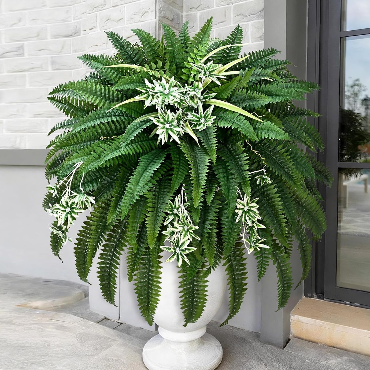 60″ 2-Pc UV Resistant Faux Ferns & Spider Plants for Indoor/Outdoor Decor