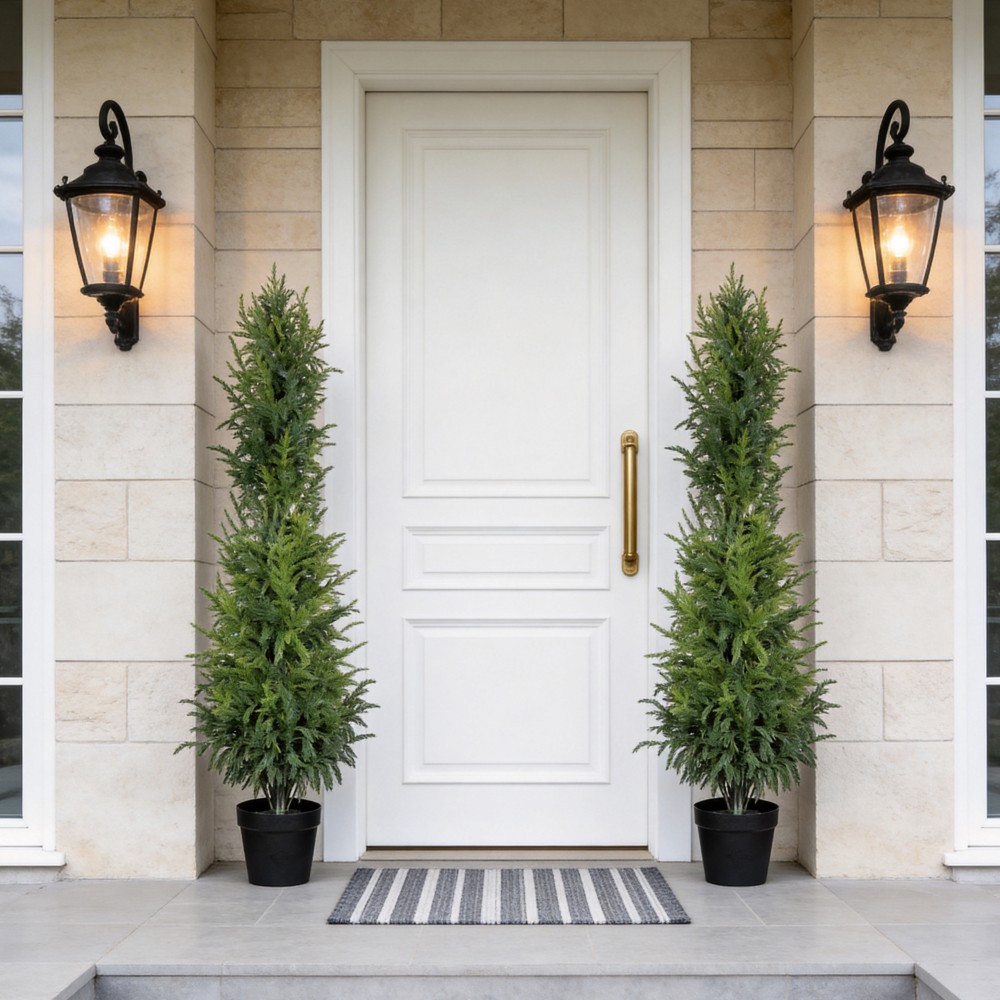 5 Foot Artificial Real Touch Pine Tree Black Plastic Pot 2 Piece Set Indoor