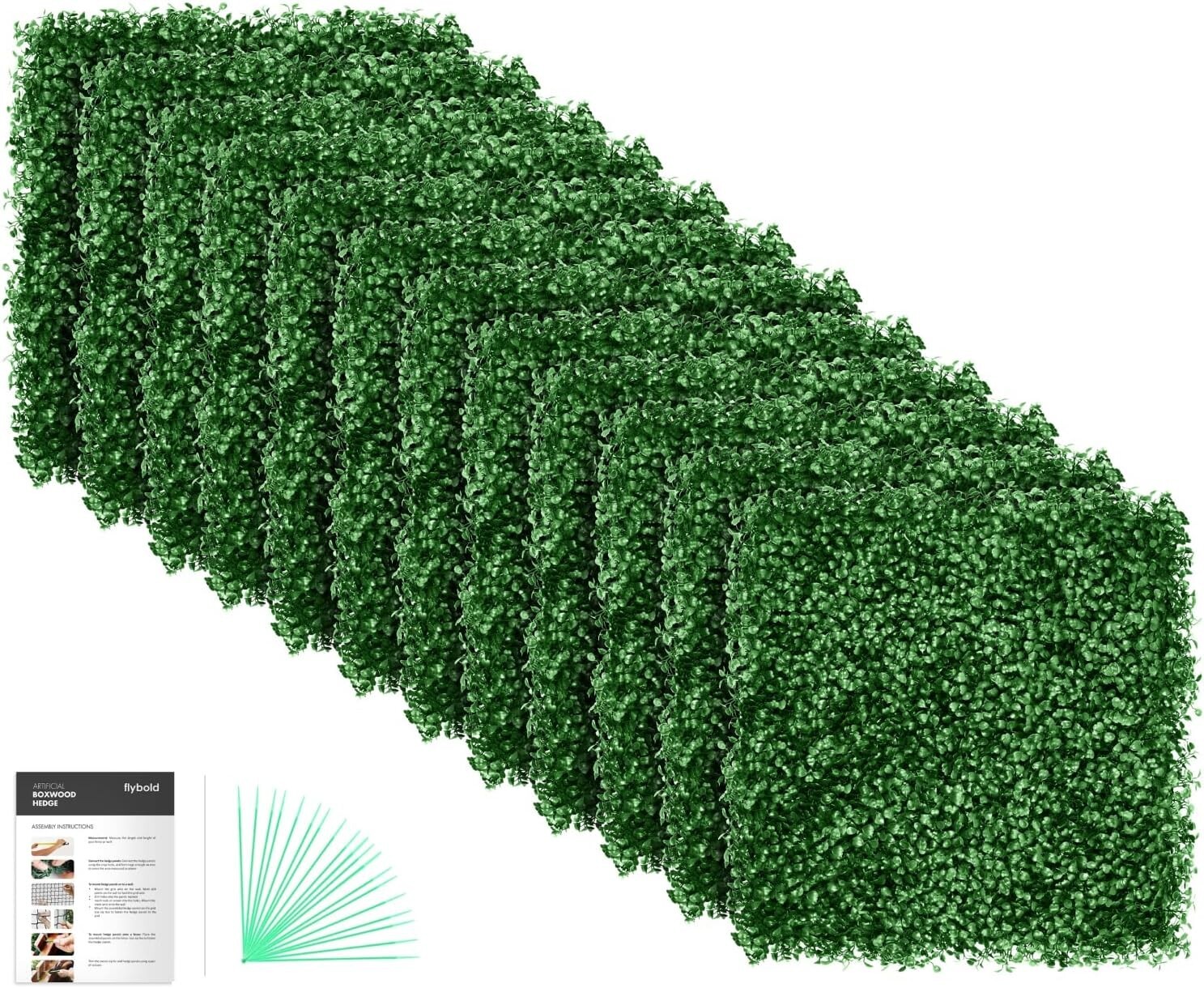 Realistic Grass Wall Panels – UV Protected – Pack of 12 – Includes Zip Ties