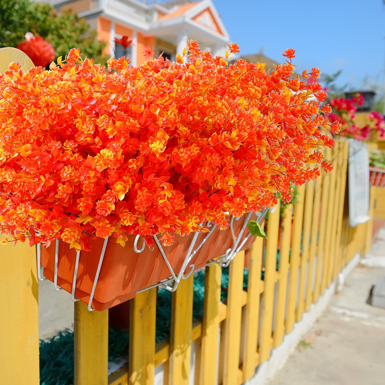 Artificial Mums for Outdoor Fall Flowers,Faux Flower Eucalyptus Leaves Fake P…