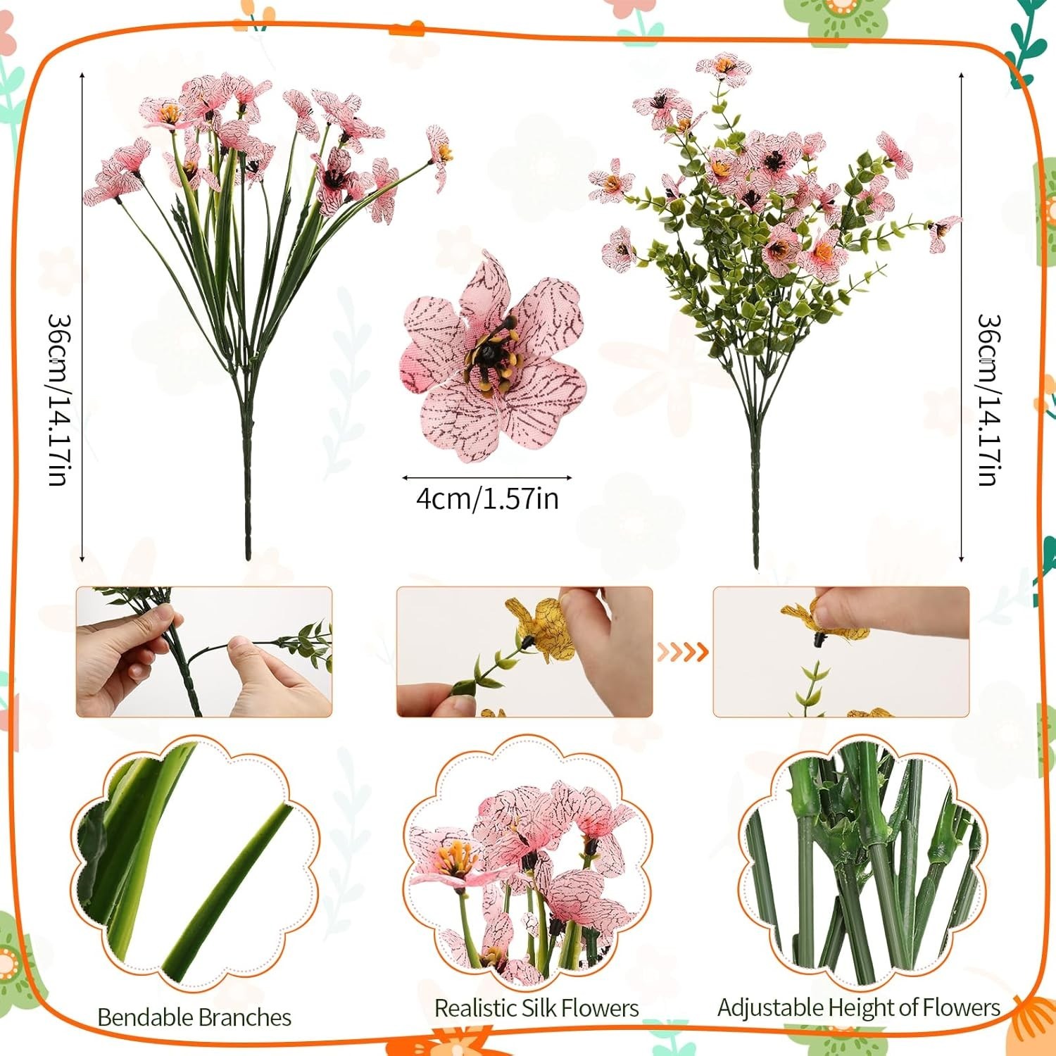 24 Bundles Artificial Flowers for Outdoors UV Resistant Silk Fake Flowers Faux