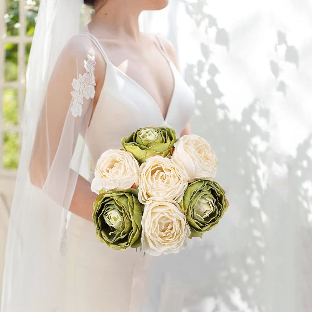 White Roses Artificial Flowers Heads Bulk, 25pcs Vintage Dried Flowers Artifi…