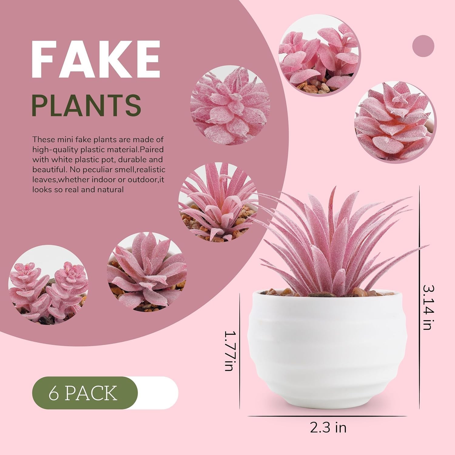 Set of 6 Pink Succulents Plants Artificial in Pots Small Fake Plants for Girl…
