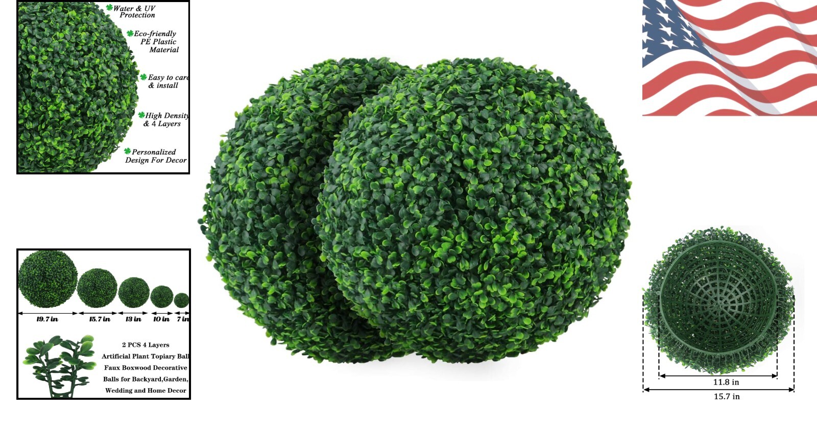 15.7-Inch Artificial Boxwood Plant Balls – Perfect for Weddings & Home Décor