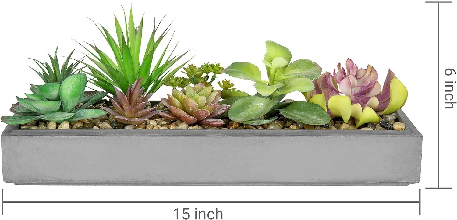 Mixed Color Assorted Artificial Succulent Plant Arrangement in Gray Planter Tray