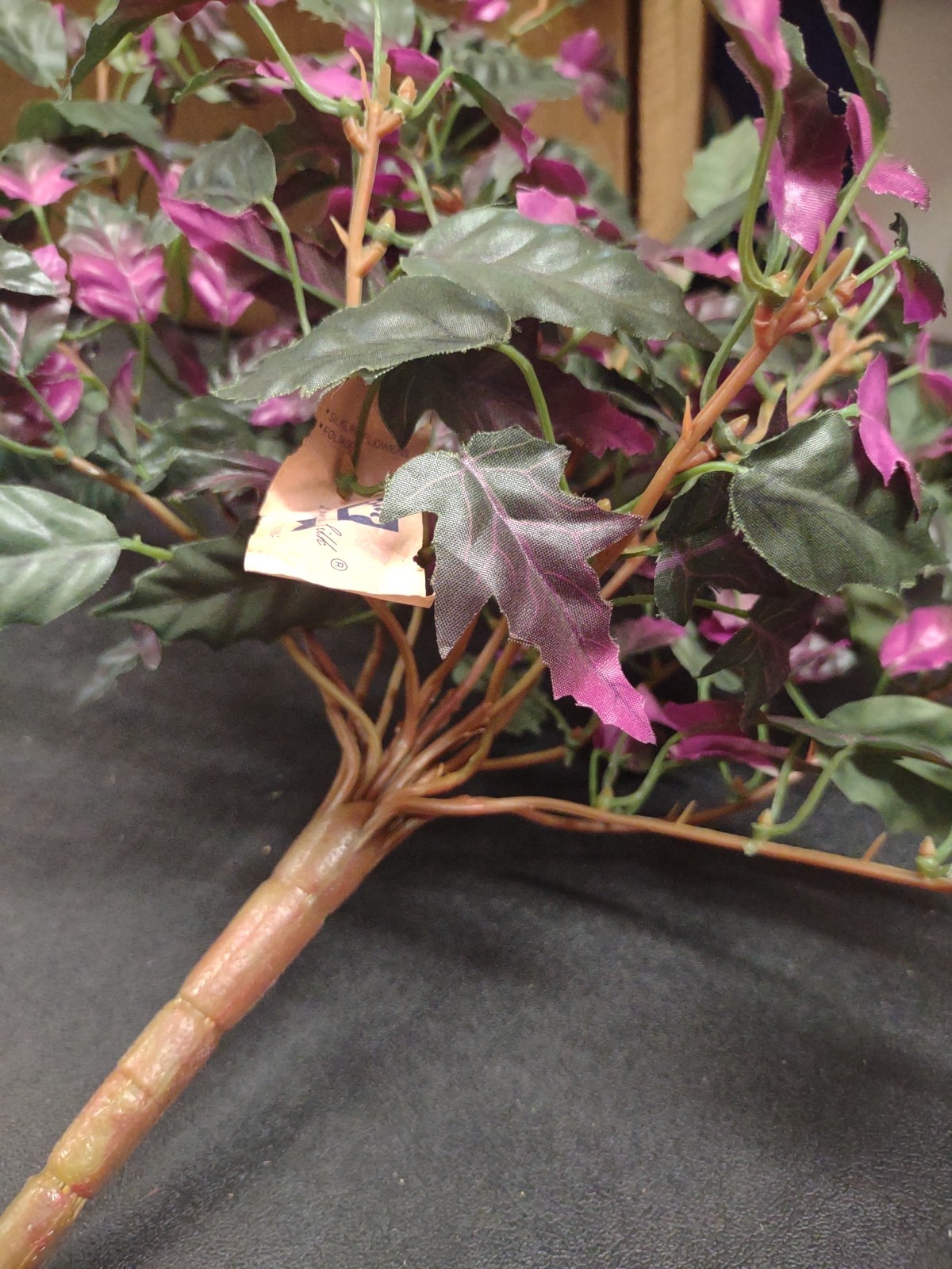 18″ Hanging Ivy Bush w/15 Wired Wood-Brown Branches, Purple & Green Silk Leaves