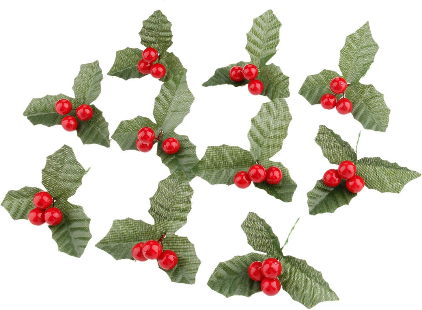 10 Pcs Artificial Leaf + Holly Berries for Wedding Party Home Decoration DIY