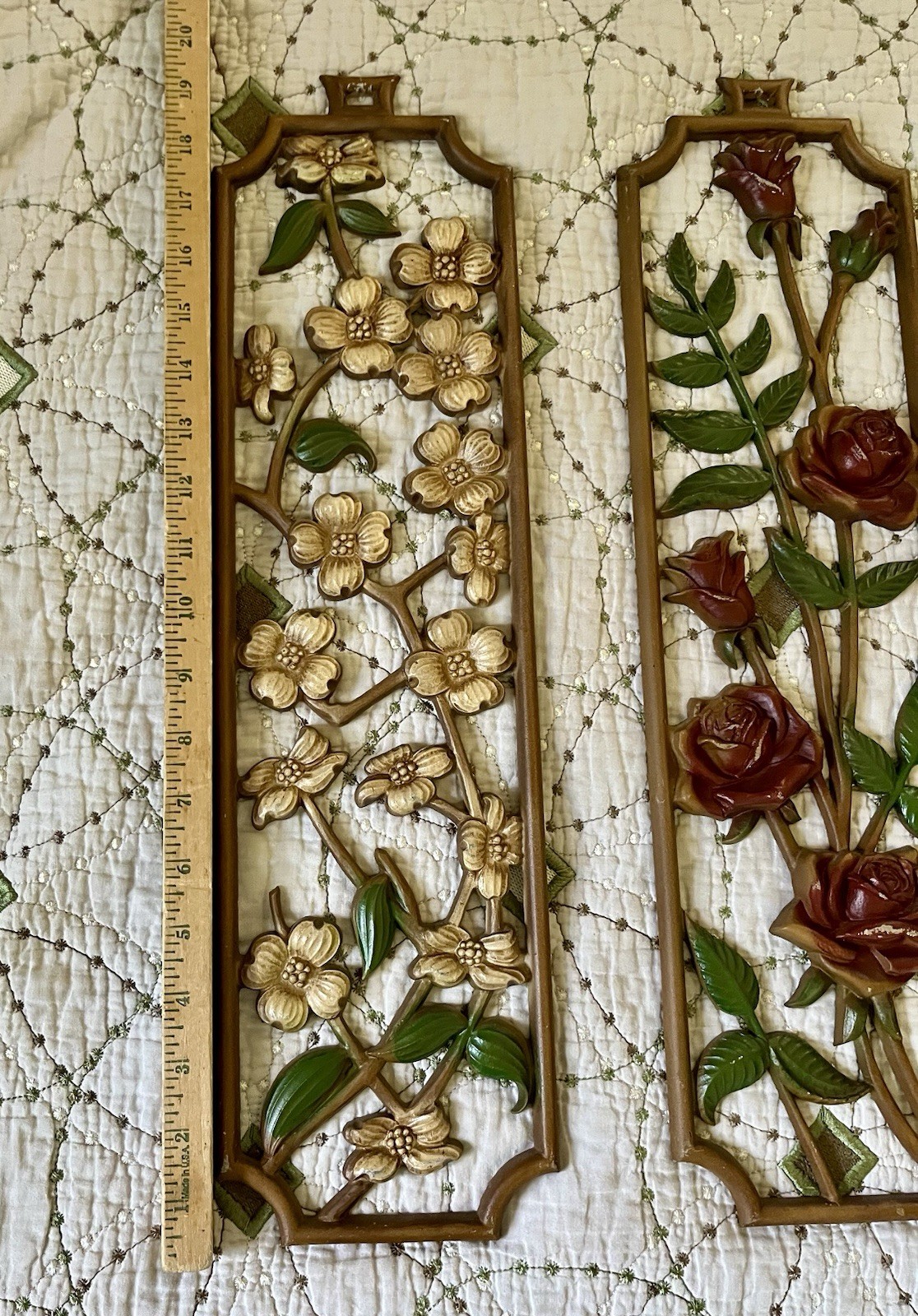 MCM Sexton 4 Season Floral Wall Plaques Embossed Cast Aluminum 1965 – 1979 USA