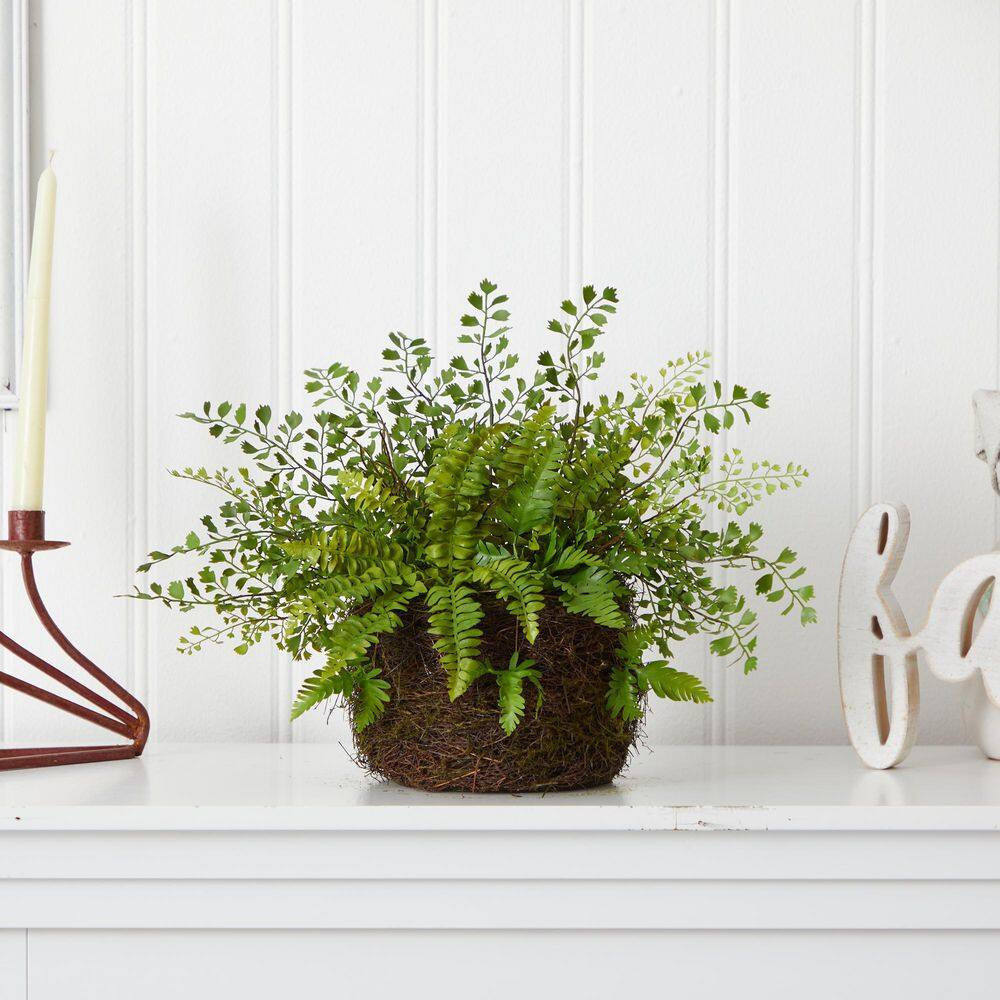 Artificial Mixed Fern with Twig and Moss Basket