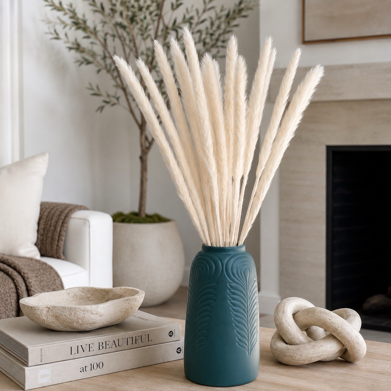 Home Decor-15 Steams. Natural White Dried Pampas Grass/Reed Grass (PACK OF 2)