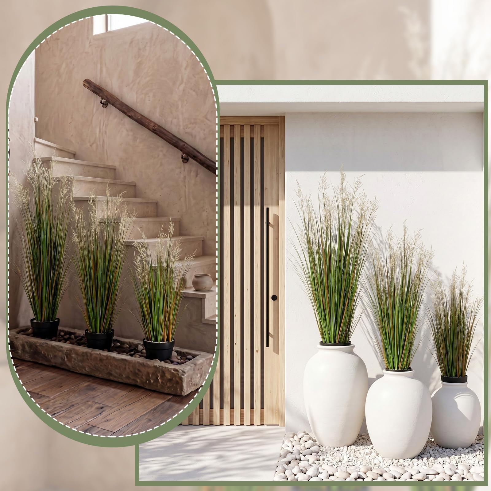 3 Pcs 3/4/5 ft Tall Artificial Grass Plant Potted Artificial Greenery Floor P…