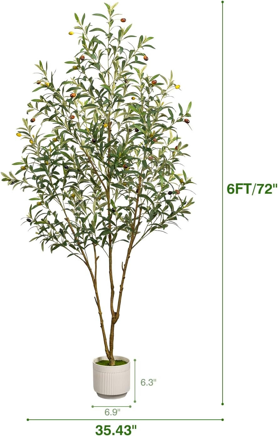 6FT Artificial Olive Tree with Planter – Realistic Faux Indoor Decor