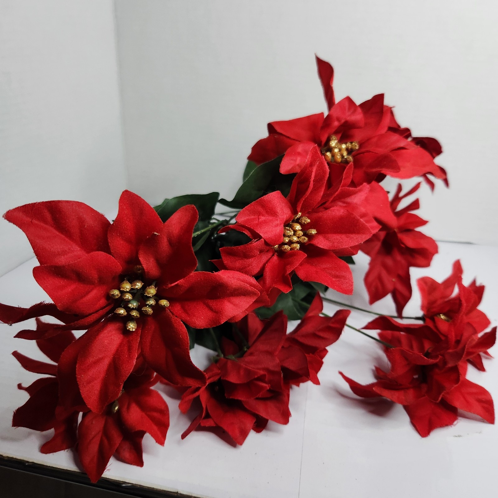 Artificial Poinsettia Flower Lot Red Christmas Holiday Floral Decor Mixed Stems